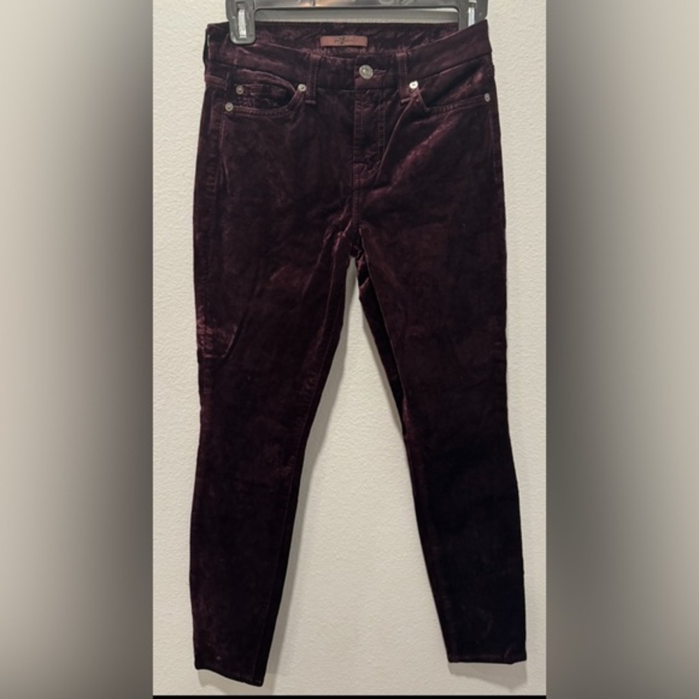 7 for all mankind burgundy velvet superskinny the ankle skinny jeans 24